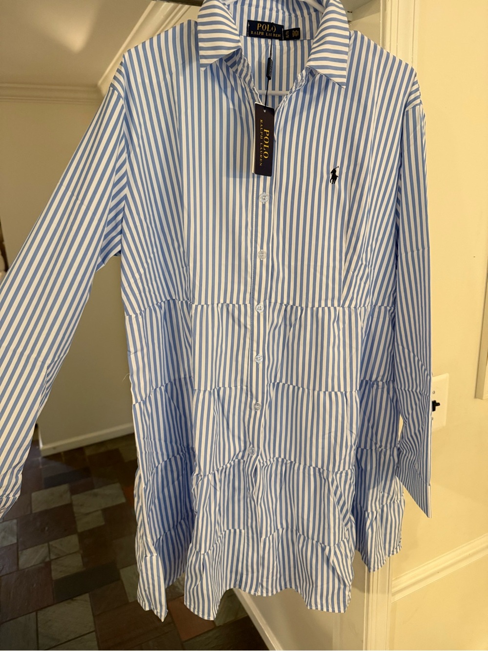 Ralph Lauren Blue and White Striped Button-Down Shirt Dress